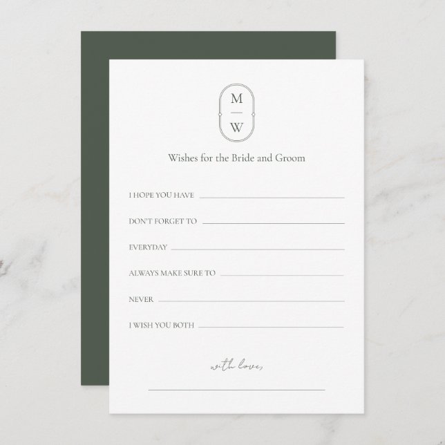 Minimal Monogram Wedding Wishes For Bride & Groom Advice Card (Front/Back)