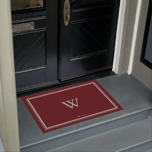 Minimal Monogram Welcome Maroon   Grey Wide Doormat