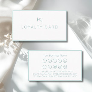 Minimal Monogram White Mint Salon Loyalty Card