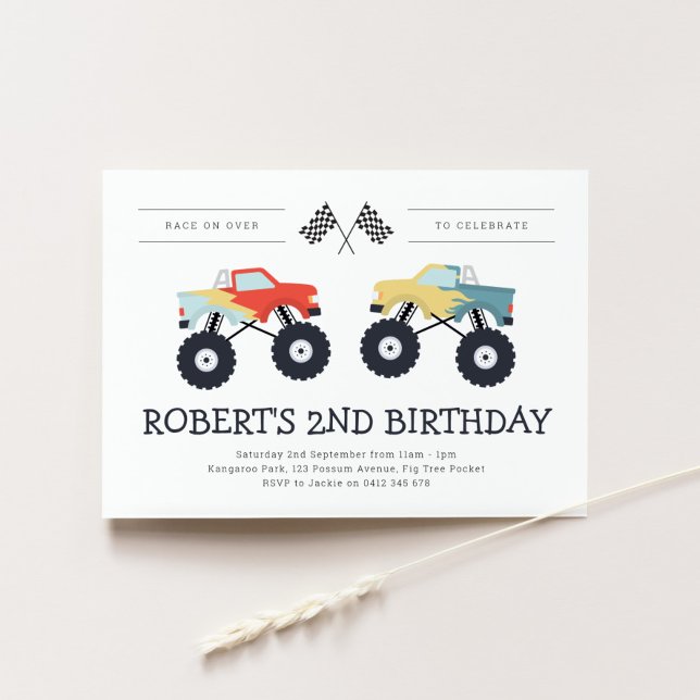 Minimal Monster Truck Birthday Party Invitation (Creator Uploaded)