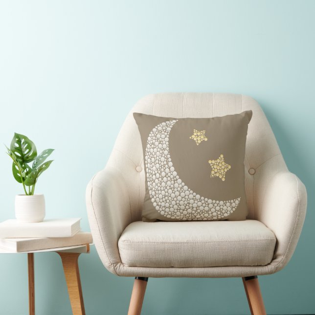 Minimal Moon & Gold Stars Decorative Throw Pillow (Chair)