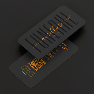 Minimal Mortician Cemetery Black Orange Funeral Business Card