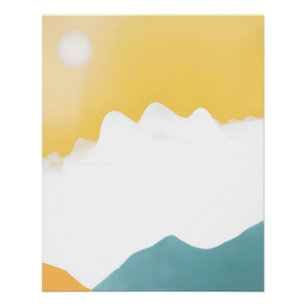 Minimal Mountain Landscape in Mustard and Teal Poster