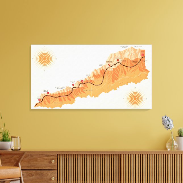Minimal Mountain Trail Map Wall Art Print (Insitu(LivingRoom))
