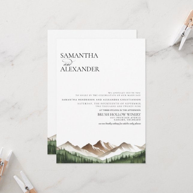 Minimal Mountain W/ Details Wedding Invitation (Front/Back In Situ)