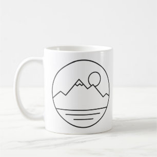 Minimal Mountains and Lake Linework Badge Coffee Mug