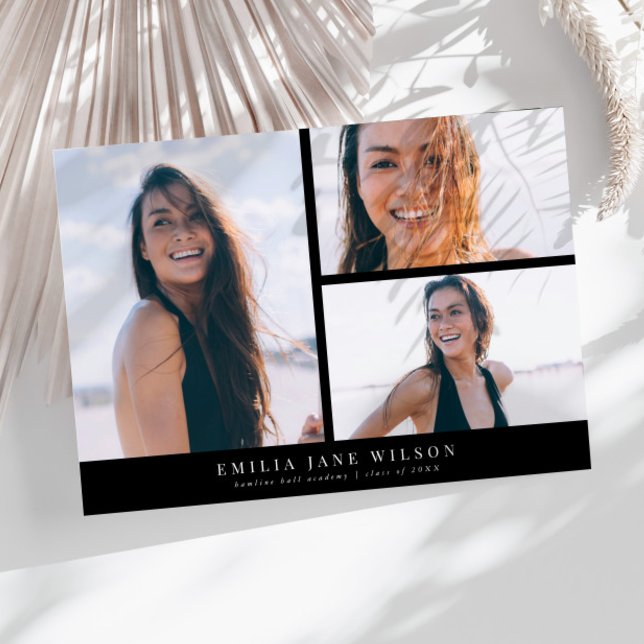 Minimal Multi Photo Graduation Announcement Black (Creator Uploaded)
