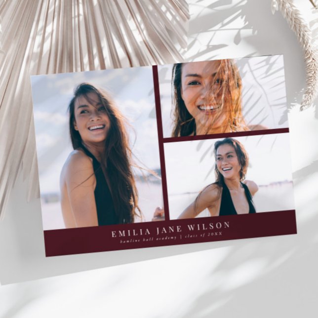 Minimal Multi Photo Graduation Announcement Red (Creator Uploaded)