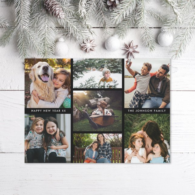 Minimal Multiphoto Simple Family Photo Collage Holiday Card (Creator Uploaded)