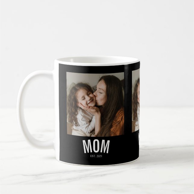 Minimal Mum Established Black 3 Photo Coffee Mug (Left)