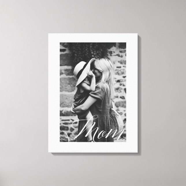 Minimal Mum Script Black & White Photo Keepsake Canvas Print (Front)