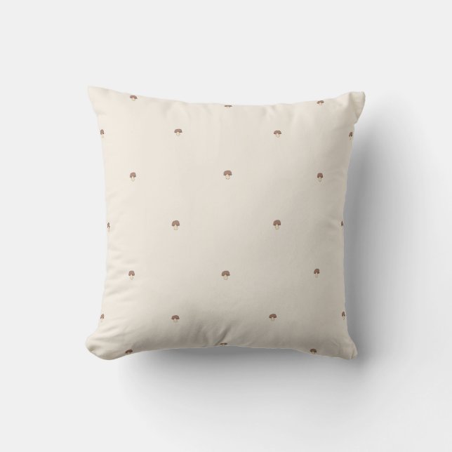 Minimal Mushroom Pattern Pillow – Light Background (Front)