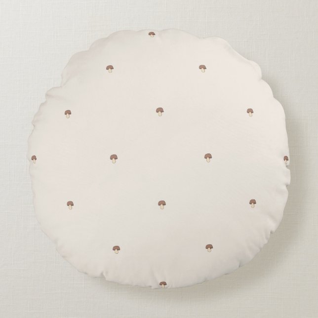 Minimal Mushroom Pattern Pillow – Light / Round (Front)