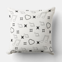 Minimal Musical Hearts and Stars Doodles Black