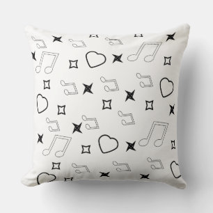 Minimal Musical Hearts and Stars Doodles Black Cushion