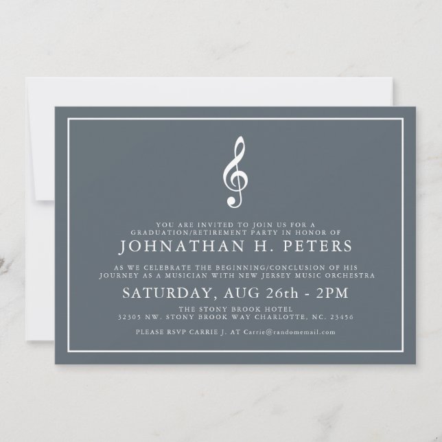 Minimal Musician Graduation|Retirement Invite (Front)