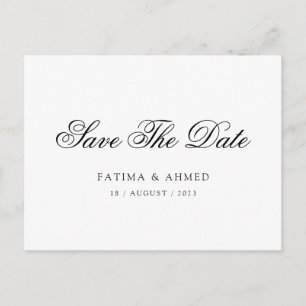 Minimal Muslim White Black Script Save The Date Announcement Postcard