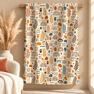 Minimal Mustard Copper Rainbow Shapes Blanket Art