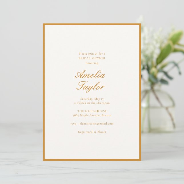 Minimal Mustard Script Cream Classic Bridal Shower Invitation (Standing Front)