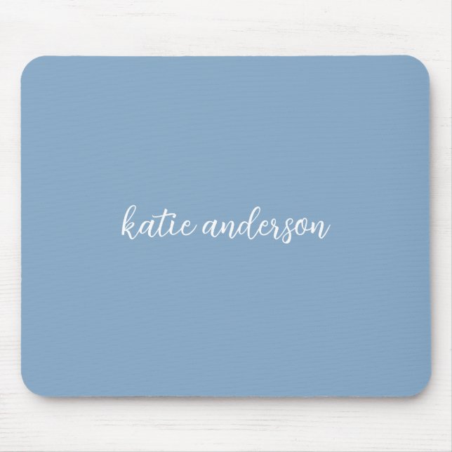 Minimal Muted Blue Monogrammed Full Name Mouse Pad (Front)