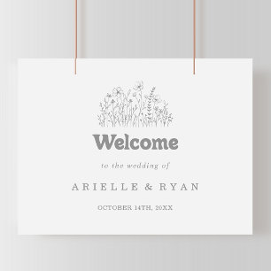 Minimal Muted Gray Wildflower Wedding Welcome Sign