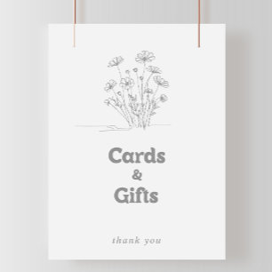 Minimal Muted Grey Wildflower Cards and Gifts Sign