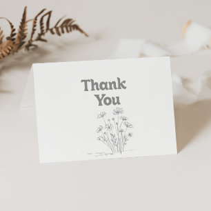  Minimal Muted Grey Wildflower Folded Wedding  Thank You Card
