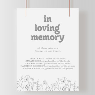 Minimal Muted Grey Wildflower In Loving Memory  Poster