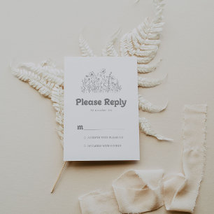 Minimal Muted Grey Wildflower RSVP Card