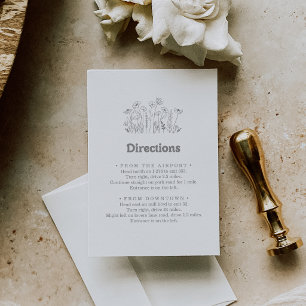 Minimal Muted Grey Wildflower Wedding Directions Enclosure Card