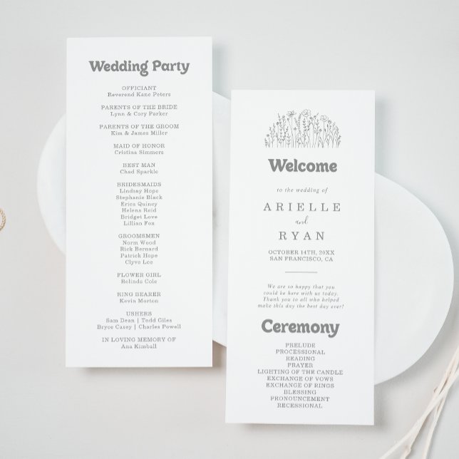 Minimal Muted Grey Wildflower Wedding Program Programme (Creator Uploaded)