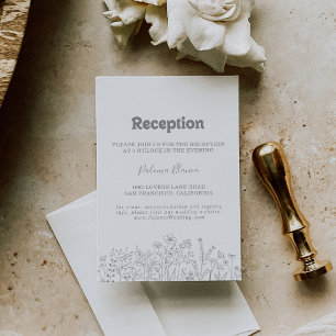Minimal Muted Grey Wildflower Wedding Reception Enclosure Card