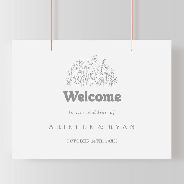 Minimal Muted Grey Wildflower Wedding Welcome Sign (Creator Uploaded)