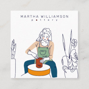 Minimal muted pastels woman illustration pottery square business card