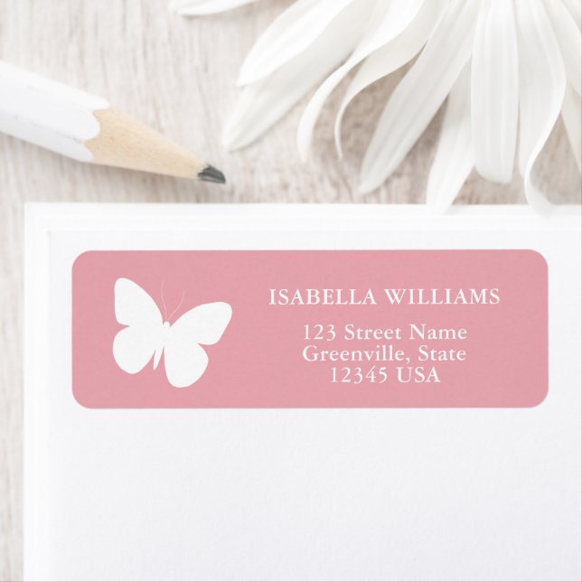Minimal Muted Pink Butterfly Return Address Labels (Insitu)