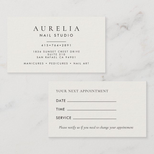 Minimal Nail Tech Appointment Card  (Front/Back)