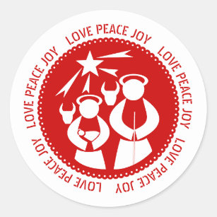 Minimal Nativity Scene Love, Peace, Joy Christmas Classic Round Sticker