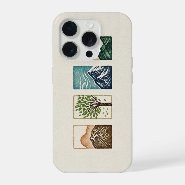 Minimal Nature Set – Mountain & Tree Art iPhone Case (Back)
