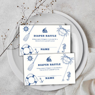 Minimal Nautical Fishing Diaper Raffle Baby Shower Enclosure Card