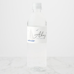 Minimal Nautical Sailboat Baby Shower Ahoy Boy's  Water Bottle Label
