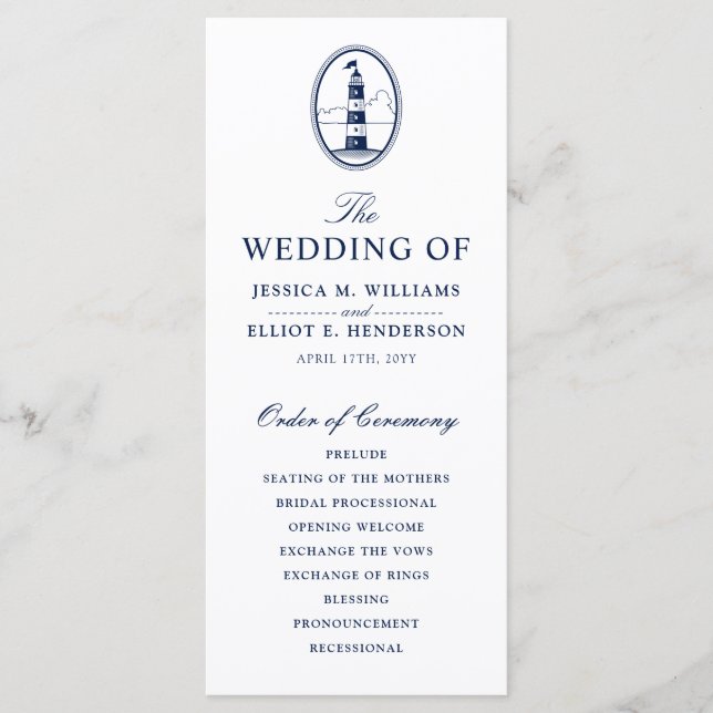 Minimal Nautical Wedding Program Lighthouse Programme (Front)