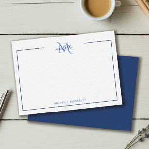 Minimal Navy Blue and White Monogram Card