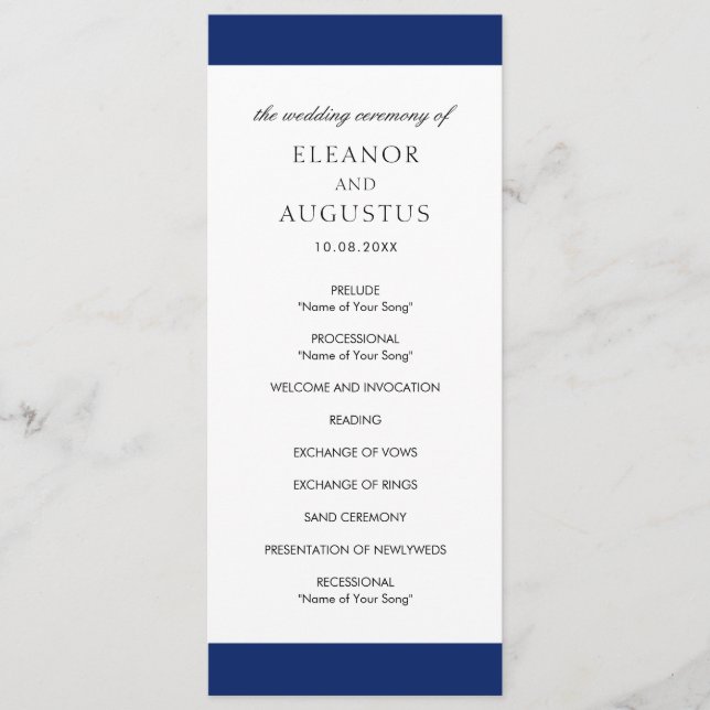 Minimal Navy Blue Classic Simple Elegant Wedding Programme (Front)