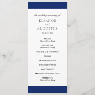 Minimal Navy Blue Classic Simple Elegant Wedding Programme