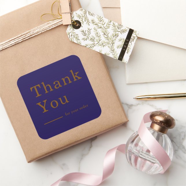 Minimal Navy Blue Custom Thank You Business Square Sticker (Gifting)