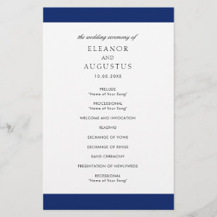 Minimal Navy Blue Elegant Budget Wedding Program Flyer