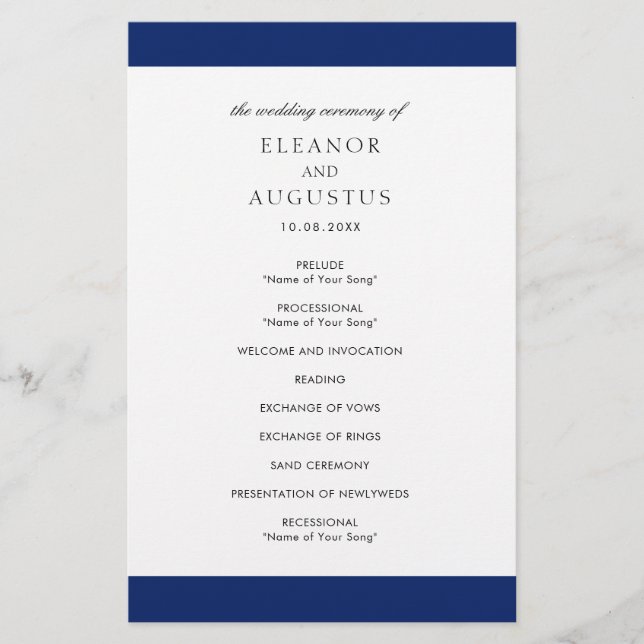 Minimal Navy Blue Elegant Budget Wedding Program Flyer (Front)