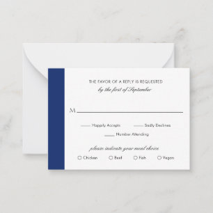 Minimal Navy Blue Elegant Wedding Mini RSVP Card