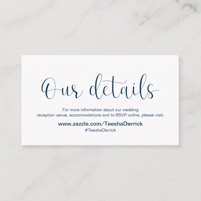 Minimal, Navy blue font, Wedding Details Enclosure Card (Front)