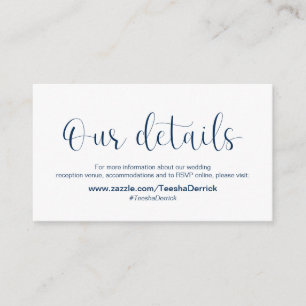 Minimal, Navy blue font, Wedding Details Enclosure Card